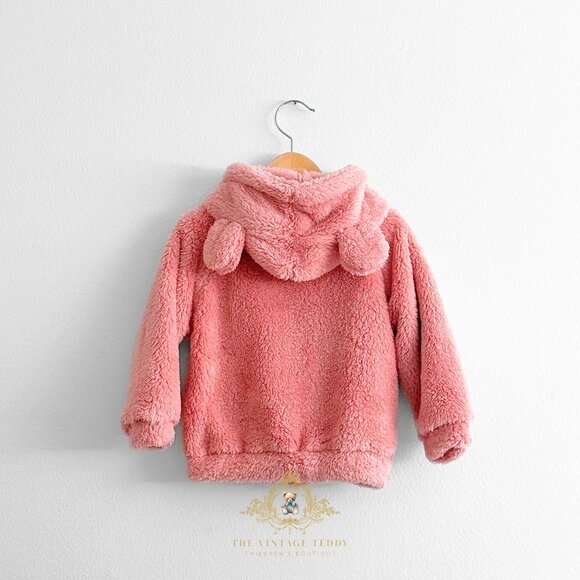 NWT Cute Baby & Toddler Teddy Bear Plush Hoodie Jacket Winter Coat Pink 3T-4T - Picture 1 of 2